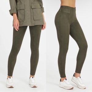 Spanx Faux Suede Olive Green Leggings Women’s Size Small